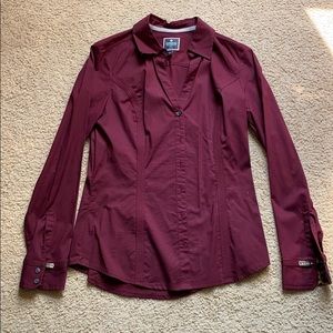 Express Maroon Fitted Button Down Blouse